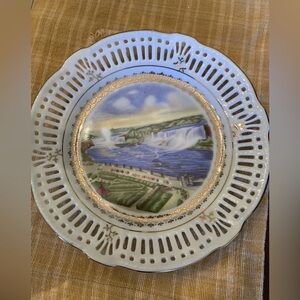 Schwarzenhammer Vintage Reticulated Lace Waterfall Scene Plate Mid Century